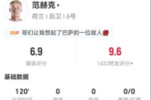 血染赛场!范赫克本场2解围2拦截4抢断 13对抗9成功+7长传1成功